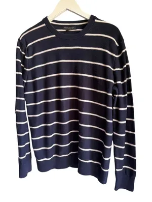 Banana Republic Breton Striped Cotton Sweater Large Navy White Coastal Preppy thumbnail 1