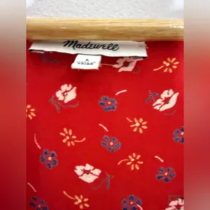Madewell Novel Front Tie Top‎ Prairie Posies Red Short Sleeve Large thumbnail 3