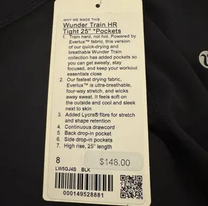 Lululemon Women Black Wunder Train HR Tight 25” Pockets Everlux Quick Dry Size 8 thumbnail 2