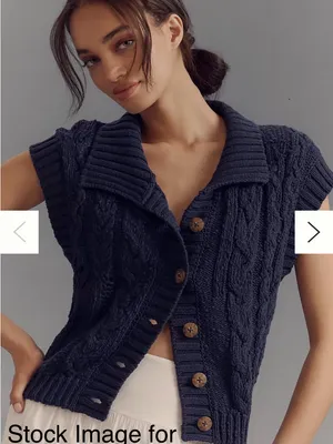 Anthropologie Pilcro Cable Knit Sweater Vest Small Blue Button Front Collared thumbnail 2