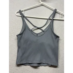 Vuori Ribbed Tank Women M Gray Blue Ribbed Strappy Cross Back VW189 No Pads thumbnail 4