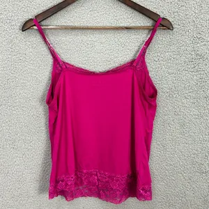 Elle Pink Lace Trim Tank Top Cami Spaghetti‎ Straps Boho Y2K Womens Large Glam thumbnail 6