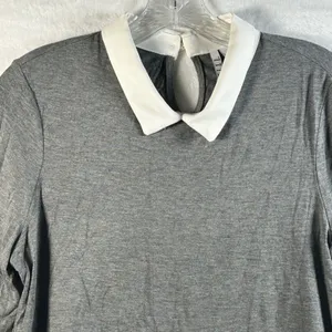 ELLE Women Gray White Layered Collared 3/4 Sleeve Shirt‎ Top Size S thumbnail 6