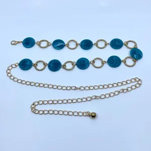 Gold Y2K Blue Marbled Disc Chain Belt, Fits 20.5-43 Inches, X7GA1270 thumbnail 7