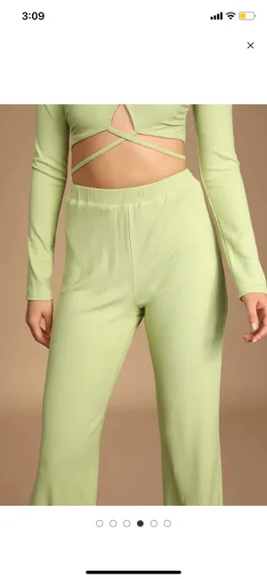 Lounge Lulu’s Light Green Ribbed Wide-Leg Pants thumbnail 4