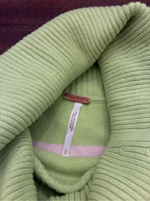 Free People Paulie Sweater Large Green White Striped Turtleneck thumbnail 4