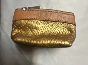 Gold Metallic Textured Leather Coin Purse thumbnail 3