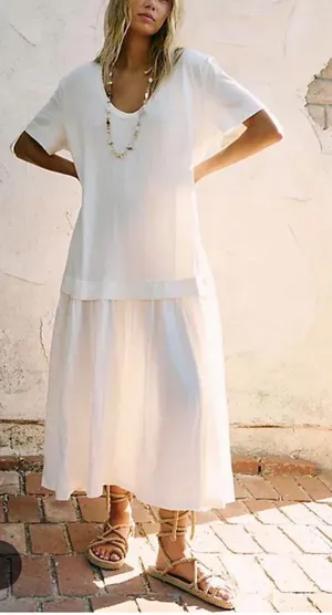 Free People Beach Herron Drop-Waist Maxi Dress Size Large White thumbnail 1