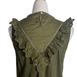 J.Crew Eyelet Lace Ruffle Blouse Tank Small Olive Green Cottage Peasant Boho thumbnail 5