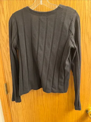 Madewell Black Ribbed V-Neck Button-Up Cardigan thumbnail 6