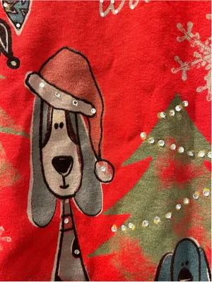 Vtg Jess & Jane Christmas Shirt Women's Medium Red Bow Wow Dogs Rhinestone Bling thumbnail 9