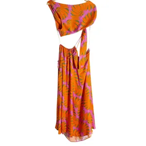 Farm Rio Copacabana Orange Printed One Shoulder Cut Out Maxi Dress Size Large thumbnail 6