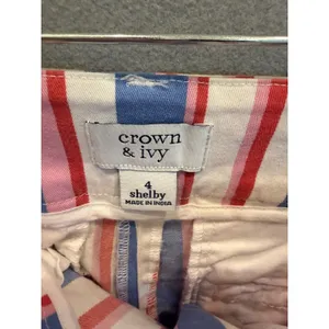 Crown & Ivy Shelby Scalloped Hem Shorts Womens 4 Pink Blue Stripe Preppy Coastal thumbnail 5