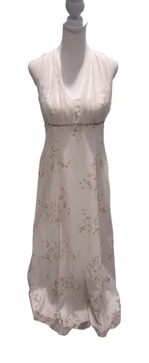 Betsy &‎ Adam Vintage White Floral Halter Sequin Cocktail Gown Dress Sz 8 thumbnail 1