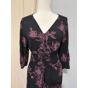 Whimsical‎ American Rag Midi Dress S Black Pink Floral Smocked Waist High-Low thumbnail 13