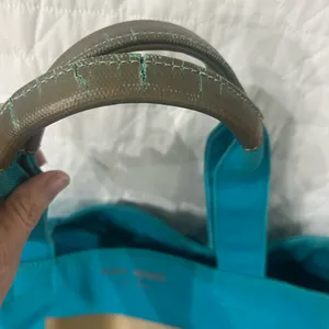 Vintage Rare Kate Spade Aqua turquoise Yo OKO Gold Canvas Bag thumbnail 12
