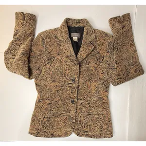Vintage KENAR Jaquard Blazer Women Size 4 Textured Gold Paisley Boho Chic‎ Art thumbnail 8
