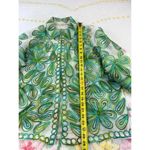 Laura Ashley Green Floral Embroidered Sheer Organza Button Down Shirt Large‎ thumbnail 11