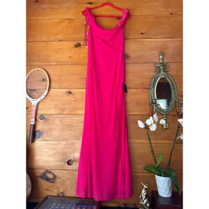 NWT Lulus Stunning Mystery Fuchsia Mesh Cowl Back Mermaid Maxi Dress Banquet L thumbnail 2
