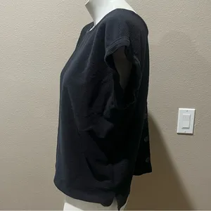 Loft black ribbed  button short sleeve knit blouse thumbnail 6