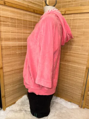 New York Laundry terry cloth dark pink 3/4 sleeve hoodie Y2K woman’s XL thumbnail 2