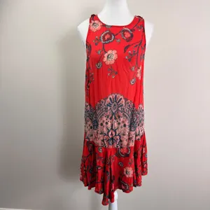 Free People Dobby Dot Flouncy Slip Dress Open Back Red Floral Paisley Mini Small thumbnail 3