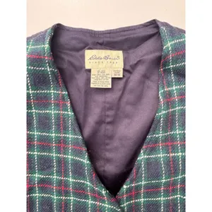 Eddie Bauer Womens Vintage Navy, Green Wool Plaid Button Down Vest M thumbnail 2