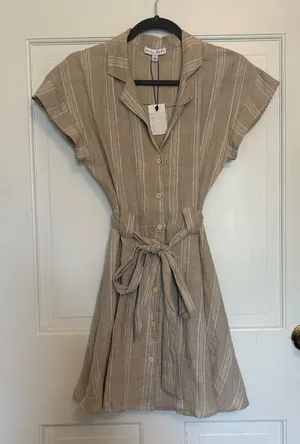 Tan Striped Linen Shirt Dress thumbnail 1