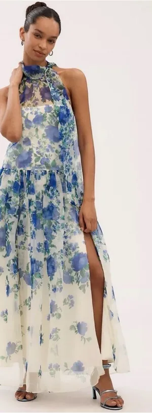 BHLDN Kendall High-Neck Scarf Floral Organza Maxi Dress Size Large thumbnail 1