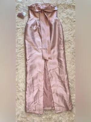 NEW Alfred Sung Eliza Bow Back Strapless Ballet Pink Satin Column Gown SZ 2 thumbnail 6
