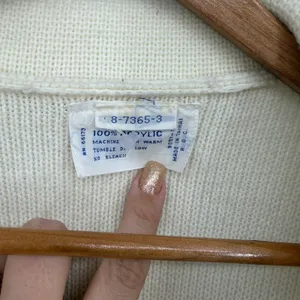 Vintage‎ Cream Knit Blazer Jacket 3 Button Pockets Collar Size Grandmacore Boxy thumbnail 4