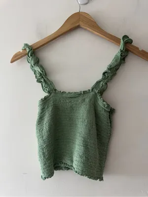 Aerie Green Jungle Thrills‎ Smocked Top Ruffle Straps thumbnail 5