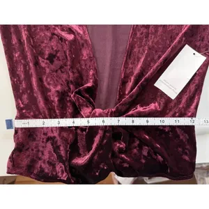 Tobi Burgundy Crushed Velvet Plunge‎ V-Neck Tie Front Bodysuit Whimsigoth Small thumbnail 8