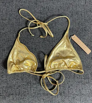 SKIMS Metallic Swim Triangle Top Gold size M NWT Shimmer Halter thumbnail 1
