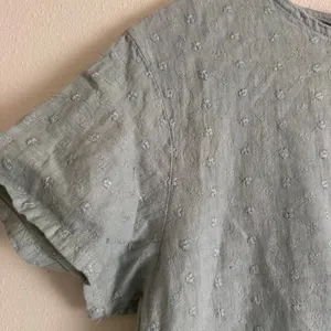 Marc + Ware Linen Dress M Sage Light Blue Floral Embroidered Lagenlook Cottageco thumbnail 2