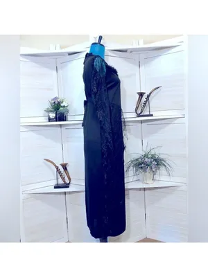 Vintage 90s Maxi Dress Black Lace whimsigoth dark fairy Ren fair Vamp Witchy M thumbnail 7