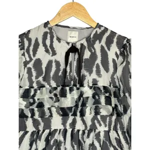 Maeve Anthro Animal Print Mini Dress XXS Gray Tiered Ruffle Long Sleeve Chiffon‎ thumbnail 5