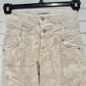 Zara High Rise Double Waist Beige Jeans Sz 0 Straight Leg Animal Print Splotchy thumbnail 2