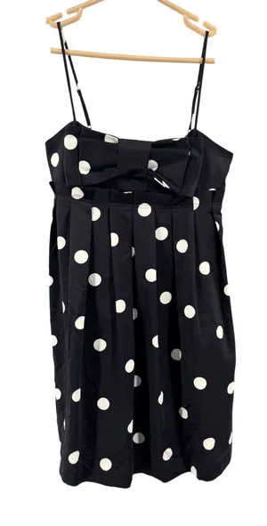 Forever 21 Black polka dot babydoll Mini Dress M bow Y2K party hoco pleated thumbnail 1