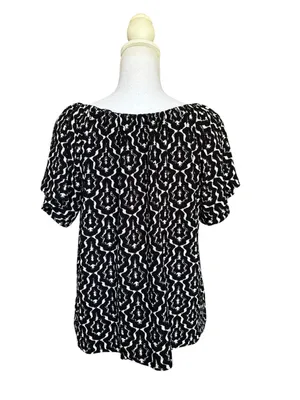 Loft Geometric Black/White Flutter Sleeve Print Top- Size M thumbnail 4