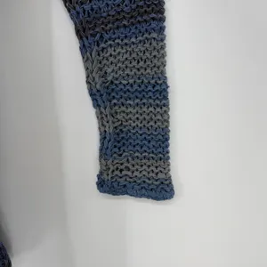 Free People Striped Knit Pullover Sweater Long Sleeve Blue Grey M Slouchy Boho‎ thumbnail 3
