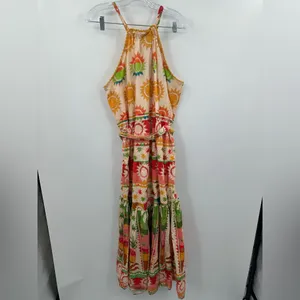 Farm Rio Women's Rainbow Sunset‎ Halter Bow Maxi Dress Size XL thumbnail 3