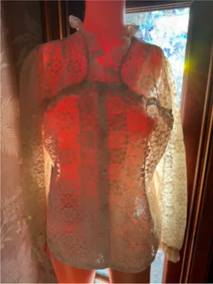 Vtg Y2K OG Eyelet S Lace Blouse Boho Cottagecore LS Ruffle Boutique Top thumbnail 5