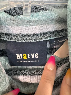 Maeve Anthropologie Blue Striped Puff Shoulder Turtleneck Sweater Womens M Top thumbnail 10