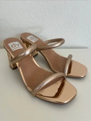 NWOT Dolce Vita Rose Gold Halsty Two-Band Strappy 3” Block Heel Sandals Size 6.5 thumbnail 4