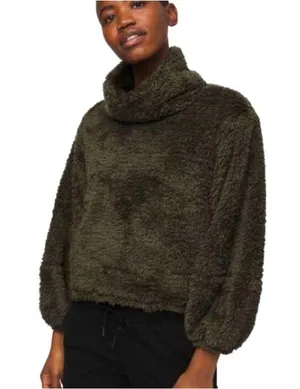 Lululemon Warm Restore Sherpa Pullover Dark Olive Green Jacket M/L thumbnail 1