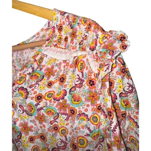 Democracy Boho Hippie Smocked Top Women's Large Floral Ruffle Vacation‎ Beach thumbnail 2