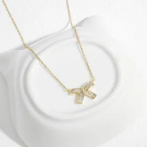 Zircon Bow Necklace Gold thumbnail 1