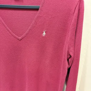 Ralph Lauren Sport Sweater Pink V Neck Pony Logo XL Cotton Blend Lightweight thumbnail 2