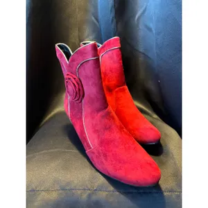 Softwear Cecilia Red‎ Faux Suede Rosette Ankle Boots Kitten Heel Wide Width 7.5W thumbnail 2